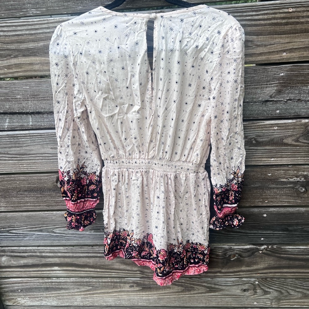 Angie Boho Small Long Sleeve Floral Romper Pockets Whimsy Ditzy Coastal Cowgirl - Picture 4 of 4